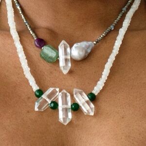 14K Solid Gold Necklace - Herkimer
Quartz, Rainbow Moonstone,